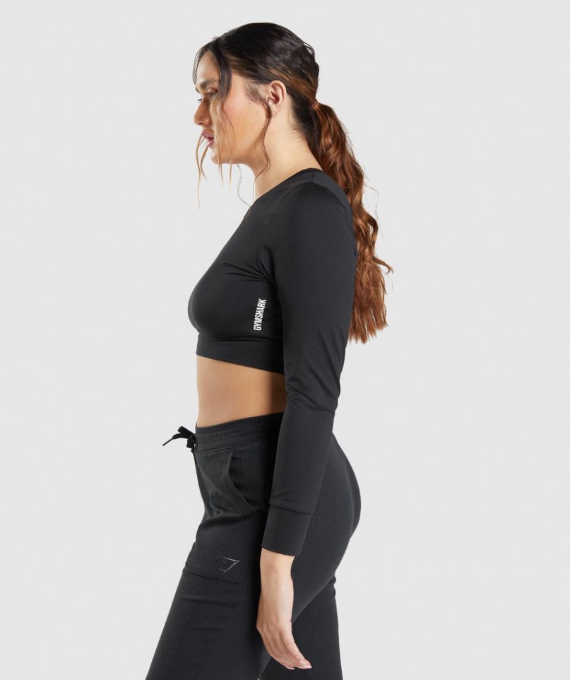 Women's Gymshark Pause Open Back Long Sleeve Cropped Tops Black | CA 57A13N